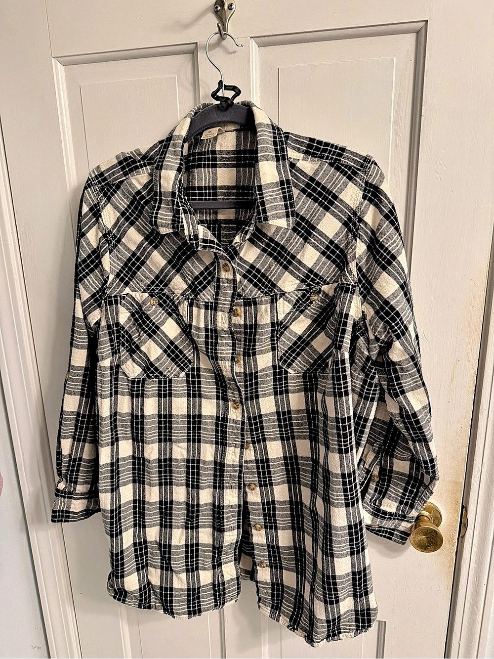Duluth Trading Black and Cream Plaid Cotton Shirt Size 3X